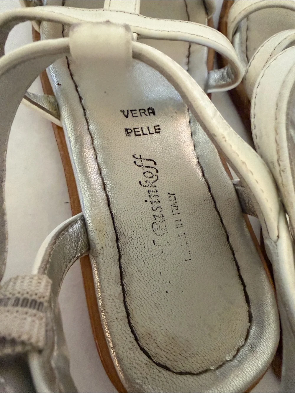 Vera Pelle White Leather T-Strap Kids Sandals